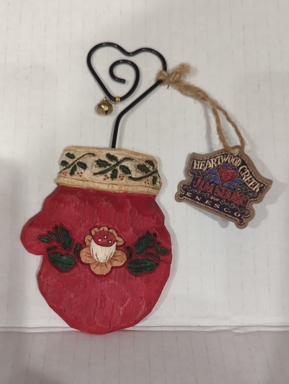VTG 2003 Jim Shore Heartwood Creek Red Flower Mitten Ornament Enesco 113470